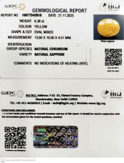 6.38/CT Natural Yellow Sapphire With Govt Lab Certificate (1221)